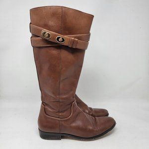 Coach Linette Tall Leather Full Zip Calf Boots Womens 6.5 B Brown Gold Hardware